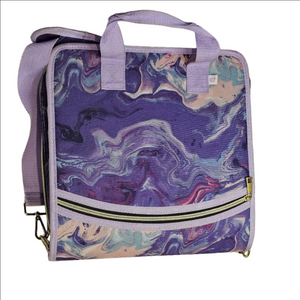 Purple Marble Waterproof Zipper 3 Ring Binder with Shoulder Strap